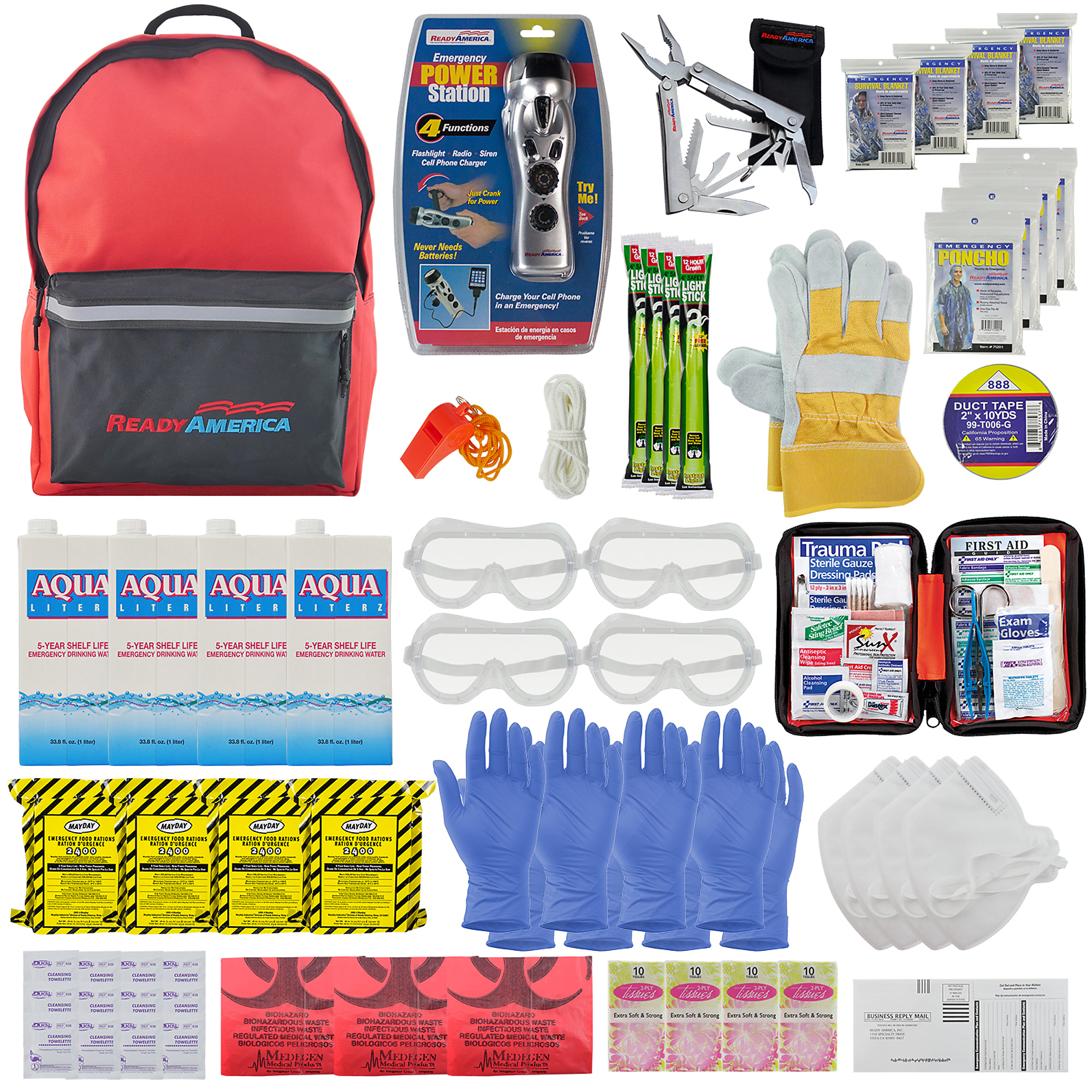Ready America, 4-Person, 3 Day, Deluxe Emergency Backpack, Pieces (qty.) 62 Model# 70385